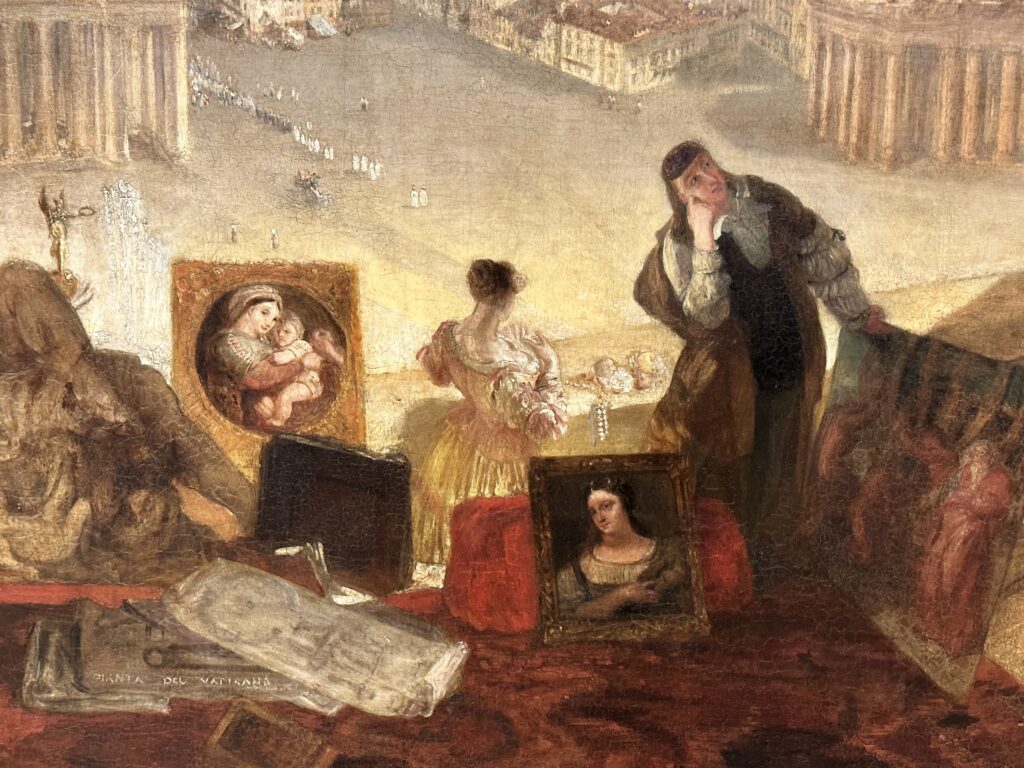 JMW Turner 1755-1851 Rome, from the Vatican. Raffael Accompanied by La Fornarina, Preparing his Pictures for the Decoration of the Loggia. exhibited 1820 Oil paint on canvas - Erika Brown Tour Guide