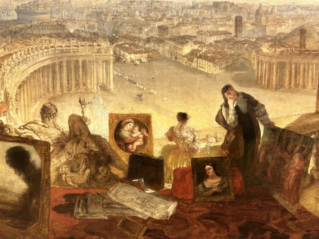 JMW Turner 1755-1851 Rome, from the Vatican. Raffael Accompanied by La Fornarina, Preparing his Pictures for the Decoration of the Loggia. exhibited 1820 Oil paint on canvas - Erika Brown Tour Guide