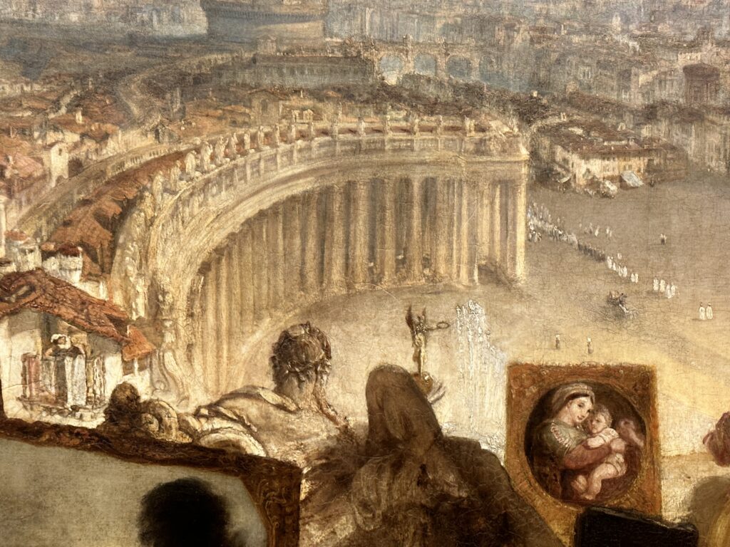 JMW Turner 1755-1851 Rome, from the Vatican. Raffael Accompanied by La Fornarina, Preparing his Pictures for the Decoration of the Loggia. exhibited 1820 Oil paint on canvas - Erika Brown Tour Guide